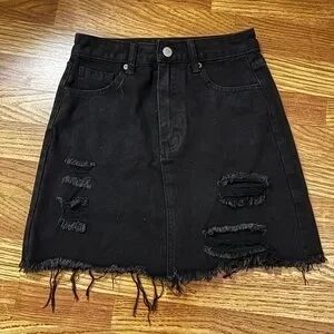Black Distressed Denim Skirt